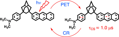 Thousand-Fold Enhancement of Charge-Separated State Lifetimes Caused by an Adamantane Bridge in Dimethylaniline–Anthracene and Dimethylaniline–Pyrene Dyads