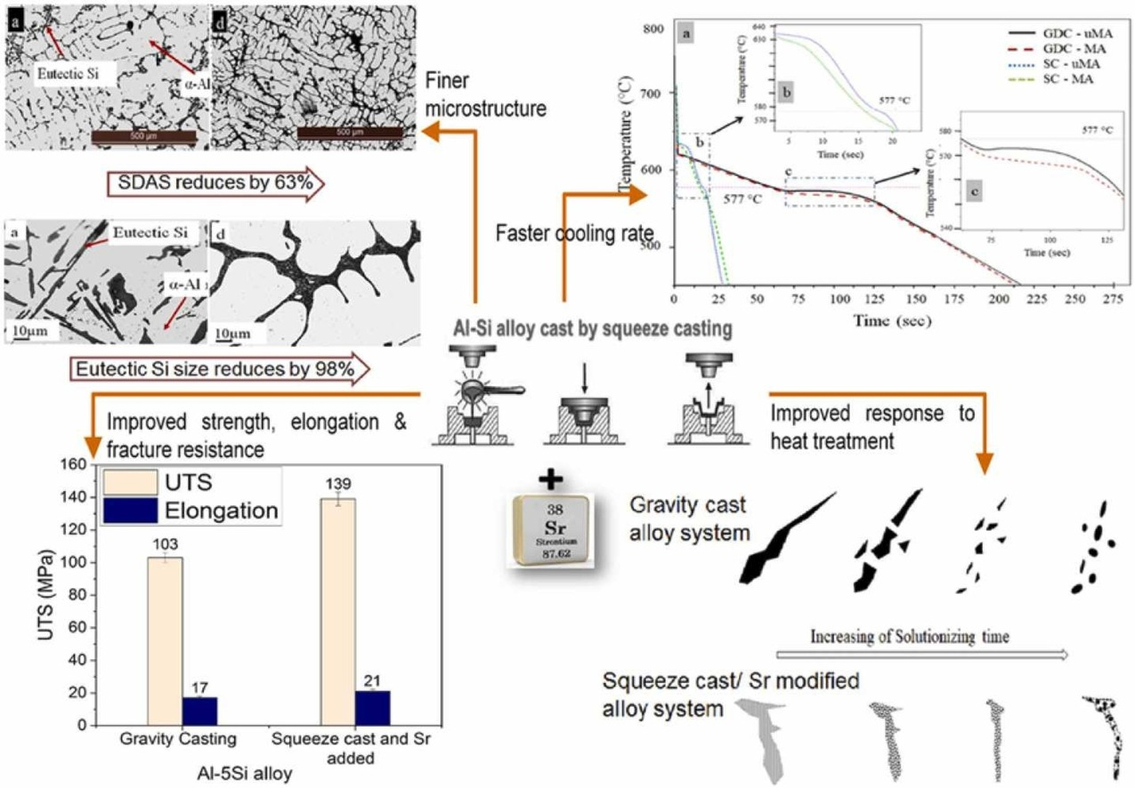 Combined effect of Sr-addition and pressure induced solidification on eutectic-Si morphology and mechanical properties of squeeze cast Al-Si binary alloy